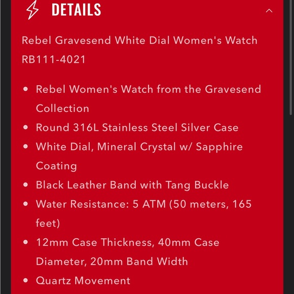 EUC Women’s Rebel Brooklyn Gravesend white face watch - Picture 2 of 7